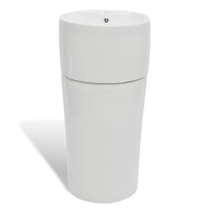 Chiuvetă baie cu suport, orificiu robinet/preaplin,rotund,ceramică,alb