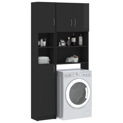vidaXL Set dulap mașina de spălat, negru extralucios, lemn prelucrat