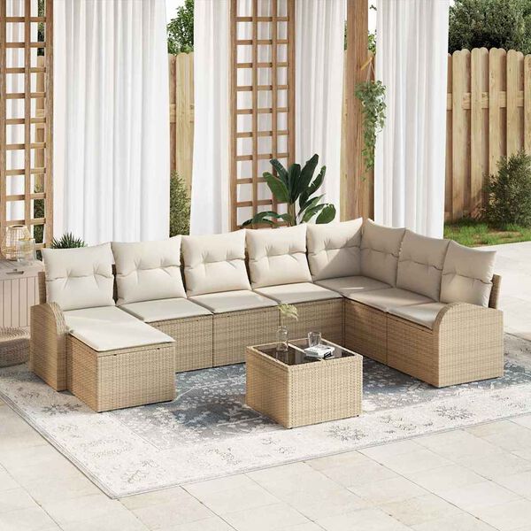 vidaXL Set de canapele pentru grădină cu pernă 9 pcs Bej Rattan poli