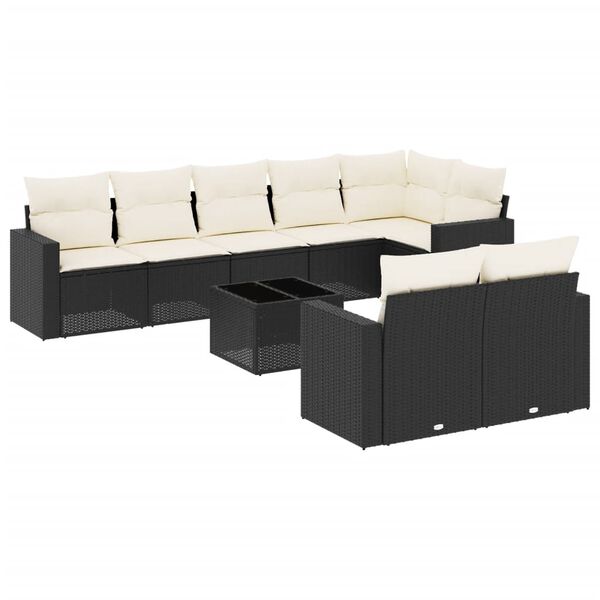 vidaXL Set mobilier de grădină cu perne, 9 piese, negru, poliratan