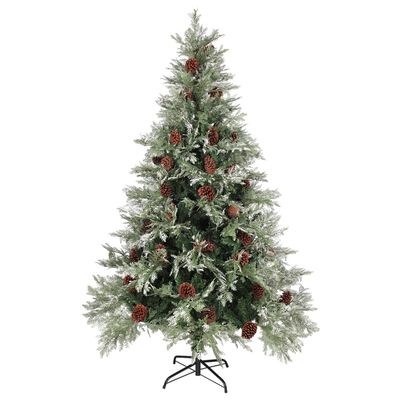 vidaXL Brad de Crăciun cu conuri de pin, verde/alb, 120 cm, PVC&PE