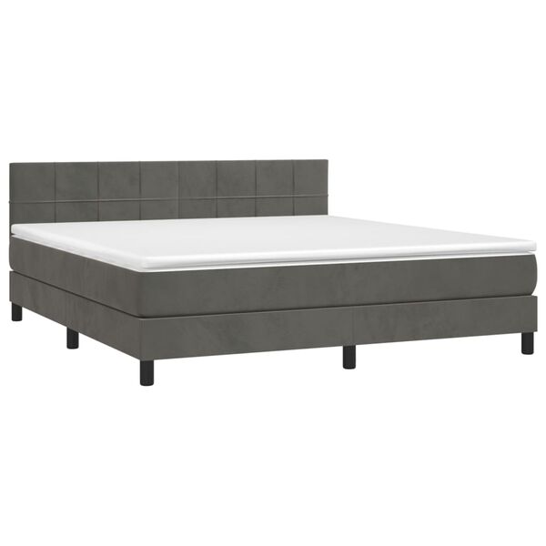 vidaXL Pat box spring cu saltea, gri &icirc;nchis, 180x200 cm, catifea