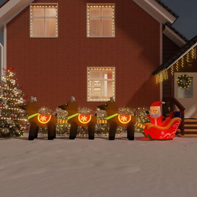 vidaXL Decorațiune gonflabilă cu Moș Crăciun și reni, LED-uri, 138 cm