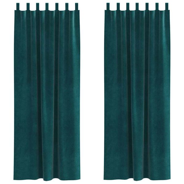 vidaXL Perdele opace 2 pcs Verde &icirc;nchis 140 x 225 cm Catifea