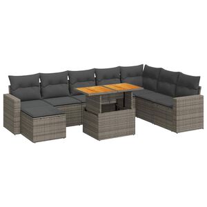 vidaXL Set canapele de grădină, 9 piese, cu perne, gri, poliratan
