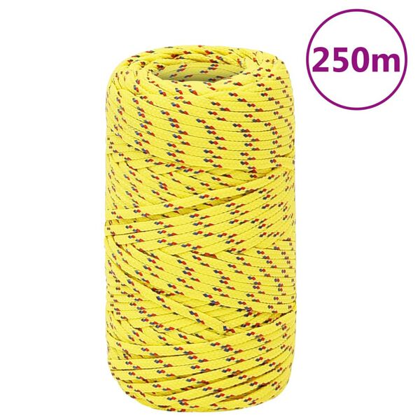 vidaXL Fr&acirc;nghie de barcă, galben, 2 mm, 250 m, polipropilenă