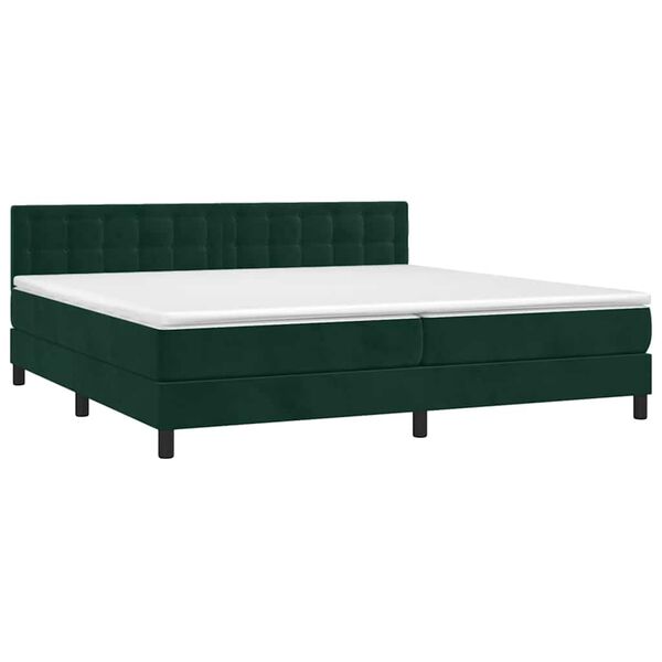 vidaXL Pat box spring cu saltea, verde &icirc;nchis, 200x200 cm, catifea