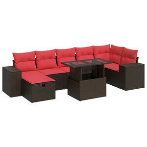 vidaXL Set mobilier grădină perne 8 piese negru, poliratan/lemn acacia