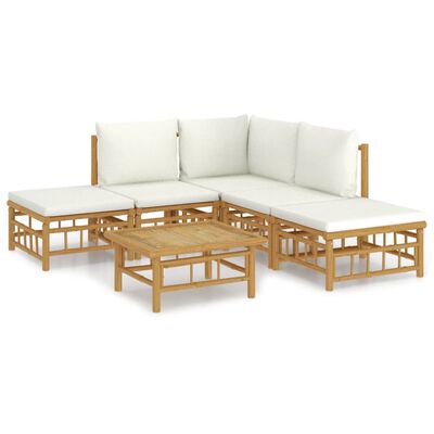 vidaXL Set mobilier de grădină cu perne alb crem, 6 piese, bambus