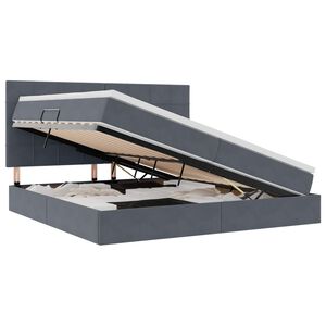 vidaXL Pat cu saltea și spațiu de depozitare Gri &icirc;nchis 200 x 200 cm