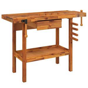vidaXL Bancă de lucru cu sertar și menghine 124x52x83 cm, lemn masiv de acacia