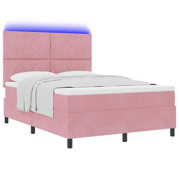 vidaXL Pat cu arc LED cu saltea cu headboard Roz 160 x 200 cm Catifea