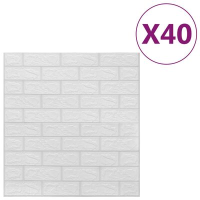 vidaXL Tapet de perete autocolant 3D, 40 buc., alb