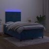 vidaXL Pat box spring cu saltea/LED albastru &icirc;nchis 120x190cm catifea