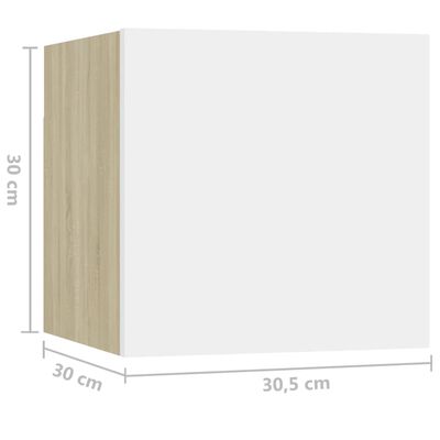 vidaXL Noptiere, 2 buc., alb și stejar Sonoma, 30,5x30x30cm, PAL