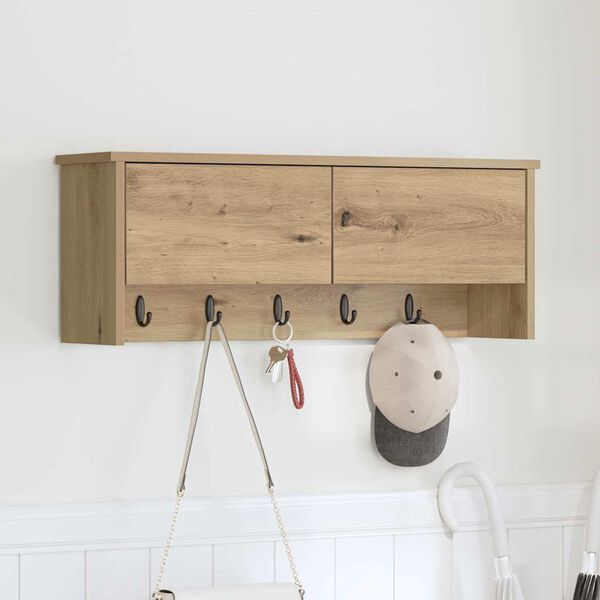 vidaXL Răcător de paltoane montat pe perete cu raft Stejar Artizanal