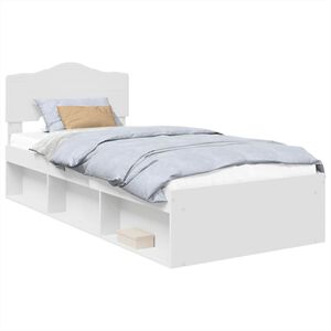 vidaXL Cadru de pat cu headboard Alb 75 x 190 cm Lemn de pin masiv