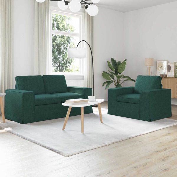 vidaXL Canapea 2 pcs Verde &icirc;nchis 182 x 80 x 82 cm țesătură