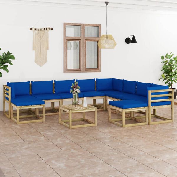 vidaXL Set mobilier grădină cu perne, 11 piese, lemn tratat de pin