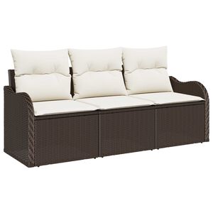 vidaXL Set de canapele pentru grădină cu pernă 3 pcs Maro Rattan poli