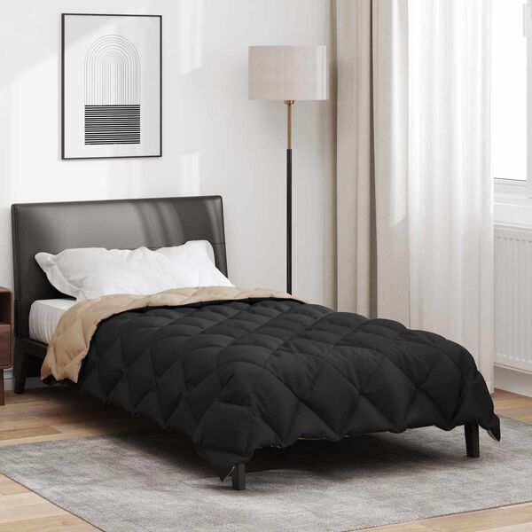 vidaXL Duvet de iarnă Negru și Taupe 220 x 155 cm Microfibră
