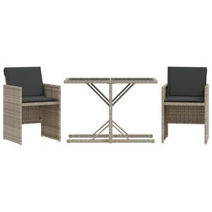 vidaXL Set bistro cu perne, 3 piese, gri deschis, poliratan
