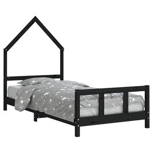 vidaXL Cadru de pat pentru copii, negru, 90x190 cm, lemn masiv de pin