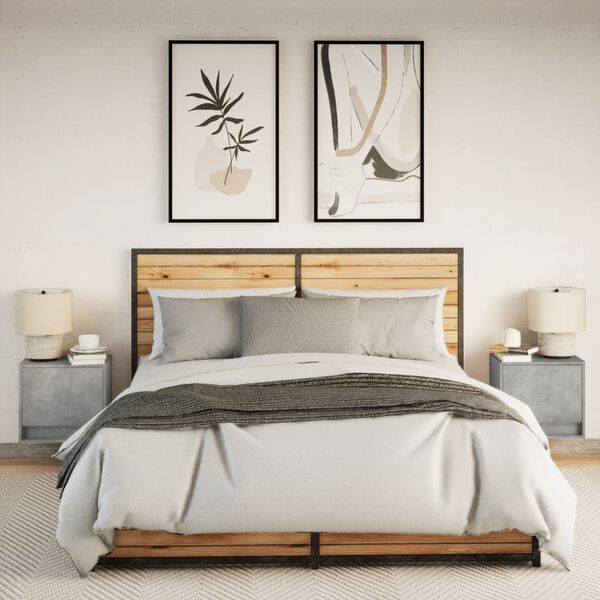 vidaXL Noptiere montate pe perete cu lumini LED, 2 buc., gri beton