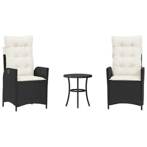 vidaXL Set bistro cu perne, 3 piese, negru, poliratan