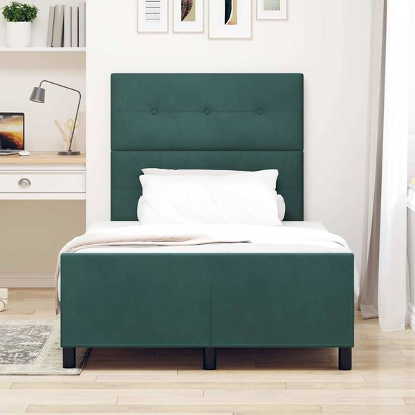 vidaXL Pat cu arcuri cu headboard Verde &icirc;nchis 120 x 190 cm Catifea