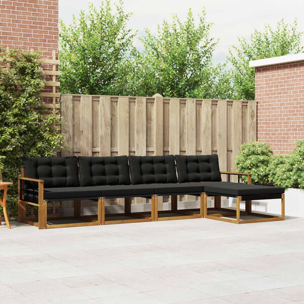 vidaXL Set de canapele de exterior cu pernă 5 pcs Natural și Negru