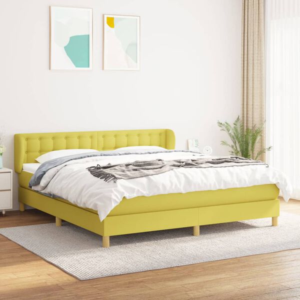 vidaXL Pat box spring cu saltea, verde, 180x200 cm, textil