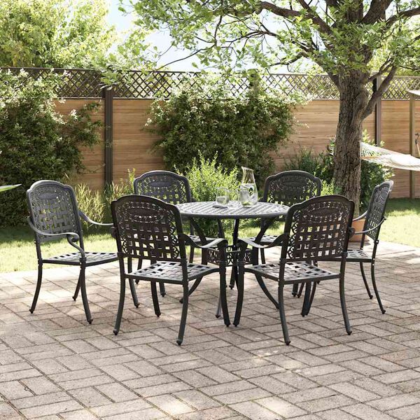 vidaXL Set de masă pentru grădină 7 pcs Negru 90 x 90 x 75 cm