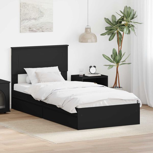 vidaXL Pat cu storage cu headboard Negru 100 x 200 cm Lemn compozit