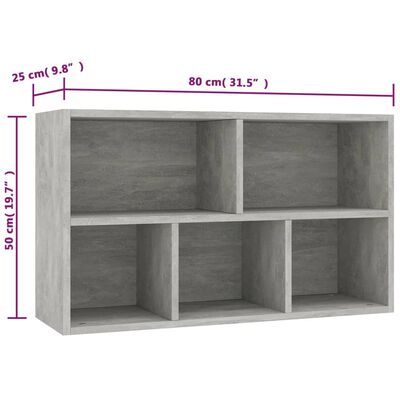 vidaXL Bibliotecă/Servantă, gri beton, 50x25x80 cm, PAL