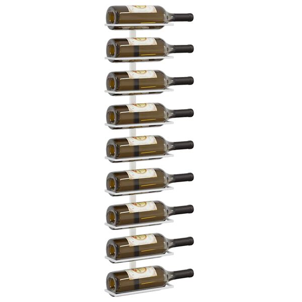 vidaXL Suport sticle de vin, de perete, 9 sticle, alb, fier