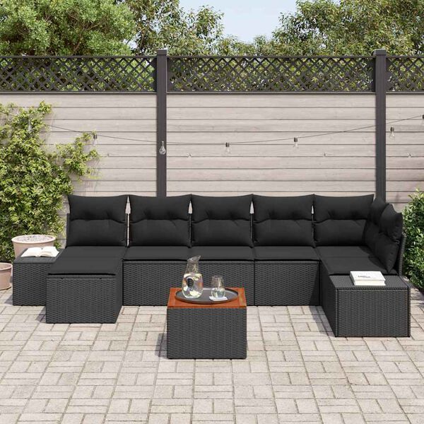 vidaXL Set de canapele pentru grădină cu pernă 8 pcs Negru poliratan