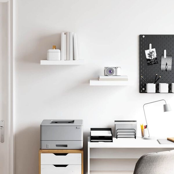 vidaXL Rafturi de perete, 2 buc., alb extralucios, 40x23x3,8 cm, MDF