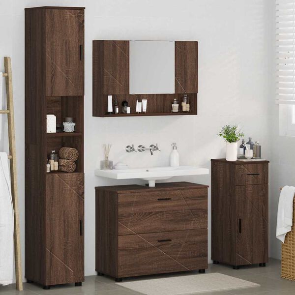 vidaXL Set de mobilier pentru baie cu sertar 4 pcs Stejar &icirc;nchis