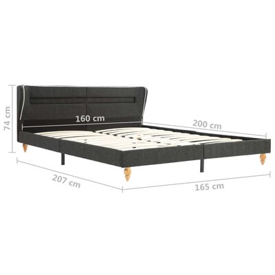 vidaXL Cadru de pat cu LED-uri, gri închis, 160x200 cm, pânză de sac