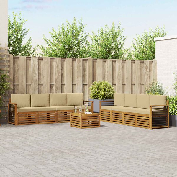 vidaXL Seturi de canapele 9 pcs Natural și Bej Lemn Solid de Acacia