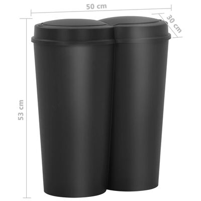 vidaXL Coș de gunoi dublu, negru, 50 L