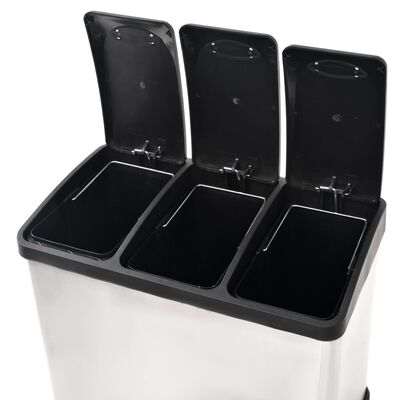 vidaXL Coș gunoi cu pedale pentru reciclare, oțel inoxidabil, 24 L