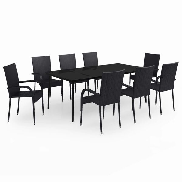 vidaXL Set mobilier de grădină, negru, 9 piese