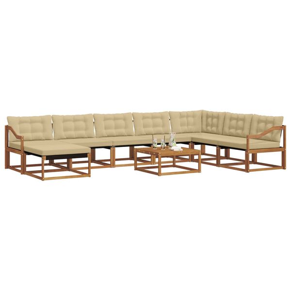 vidaXL Set de canapele de exterior cu pernă 9 pcs Natural și Bej