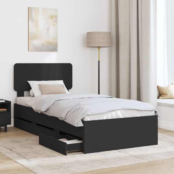 vidaXL Cadru de pat cu headboard Negru 100 x 200 cm Lemn prelucrat