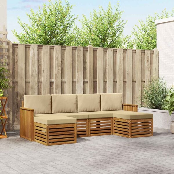vidaXL Seturi de canapele 6 pcs Natural și Bej Lemn Solid de Acacia