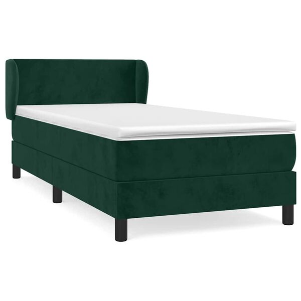 vidaXL Pat box spring cu saltea, verde &icirc;nchis, 80x200 cm, catifea