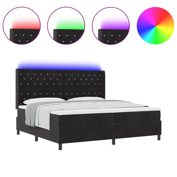 vidaXL Pat cu arcuri cu saltea cu headboard Negru 200 x 200 cm Catifea