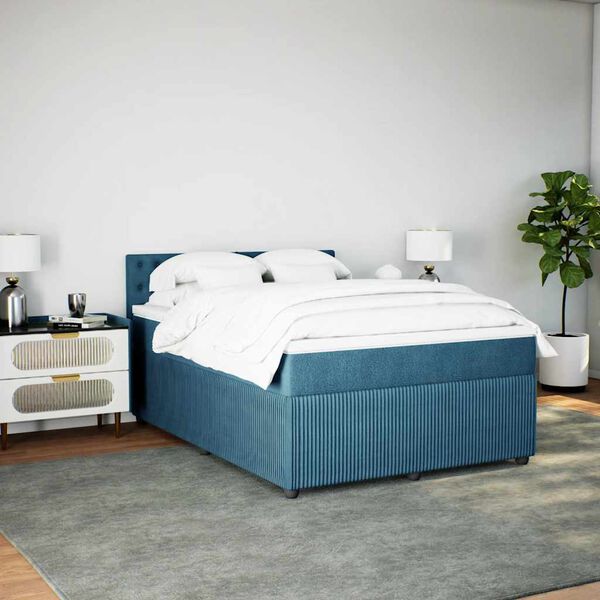 vidaXL Pat box spring cu saltea, albastru, 140x190 cm, catifea